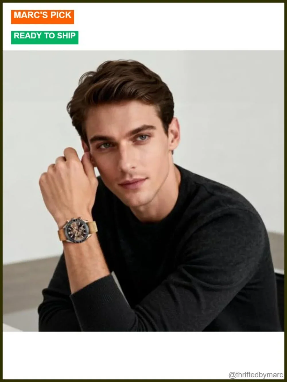 Quartz Chronograph Leather Strap Dress Watch 30M Water Resistant